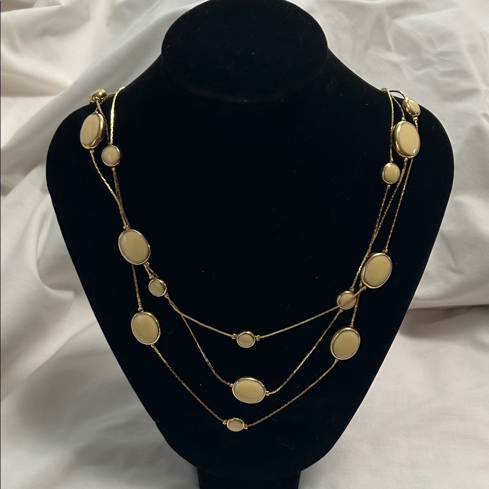 Avon Gold-Tone Layered Necklace with Cream Cabochons